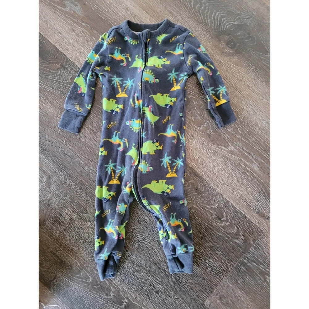 Old Navy Baby Boy Dinosaur Pirate 2-Way Zipper Pajamas 6-12M Gray Ahoy #9.